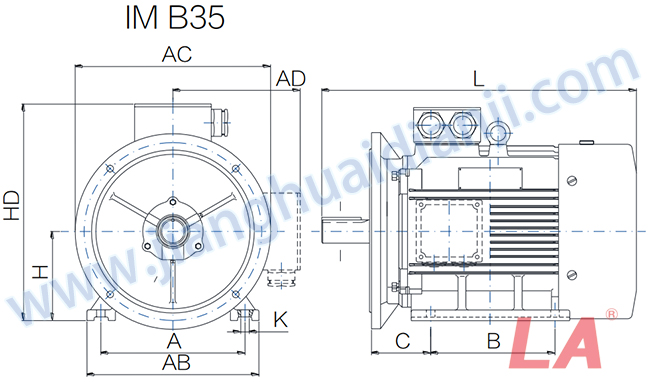 YE2系列高效低壓三相異步電動(dòng)機(jī)外形及安裝尺寸圖B35 - 六安江淮電機(jī)有限公司
