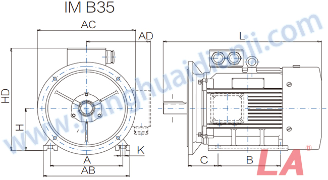YE3系列高效低壓三相異步電動(dòng)機(jī)外形及安裝尺寸圖B35 - 六安江淮電機(jī)有限公司
