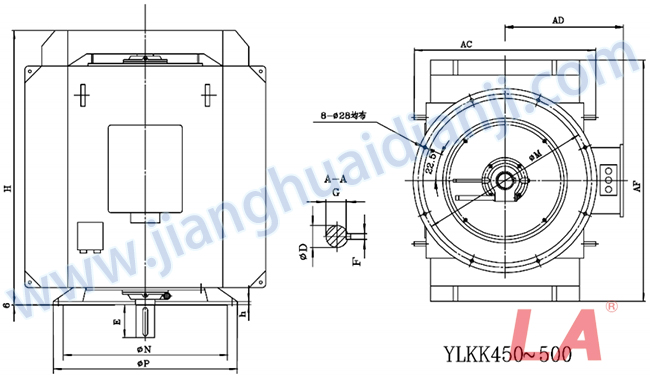 YLKK系列高壓立式三相異步電動機外形及安裝尺寸圖(YLS355-630 IP23 6KV) - 六安江淮電機有限公司