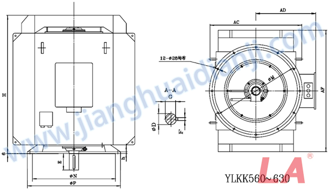 YLKK系列高壓立式三相異步電動機外形及安裝尺寸圖(YLS450-630 IP23 10KV) - 六安江淮電機有限公司