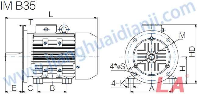 YE2系列高效率三相異步電動(dòng)機(jī)外形及安裝尺寸圖IMB35 - 六安江淮電機(jī)有限公司